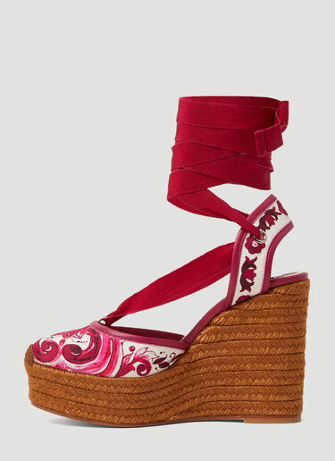 Dolce & Gabbana Printed Brocade Wedge Sandals Pink dol0253023