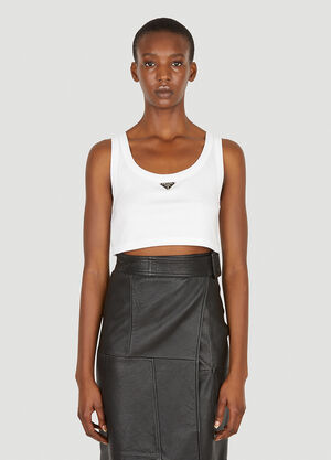 Prada Logo Plaque Crop Top White pra0251007