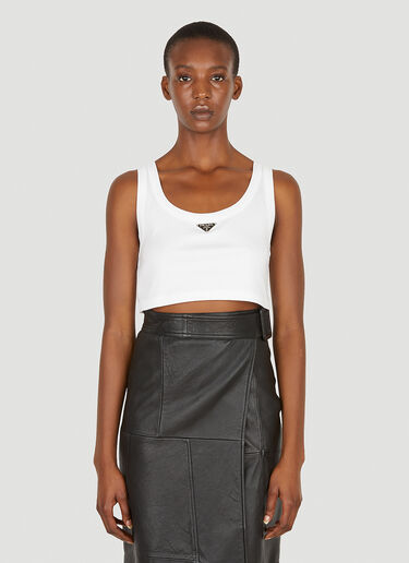 Prada Logo Plaque Crop Top White pra0251007