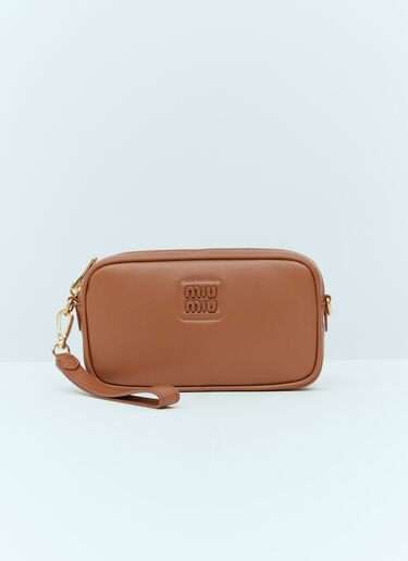 Miu Miu Embossed Logo Leather Pouch Brown miu0254050