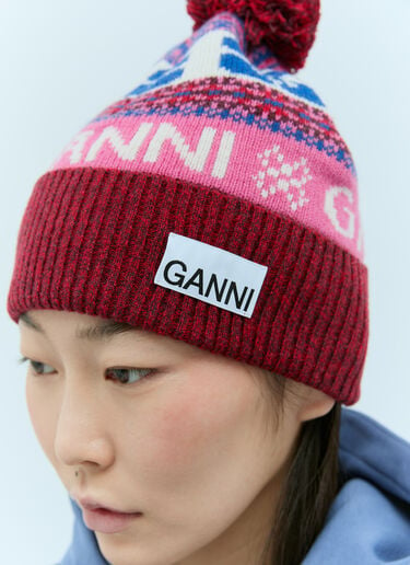 GANNI ロゴジャカード ビーニーハット レッド gan0255078