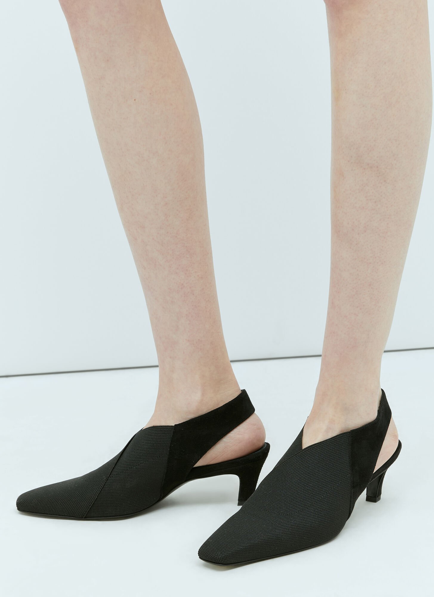 Shop Totême Mid Heel Elastic Slingback Pumps In Black