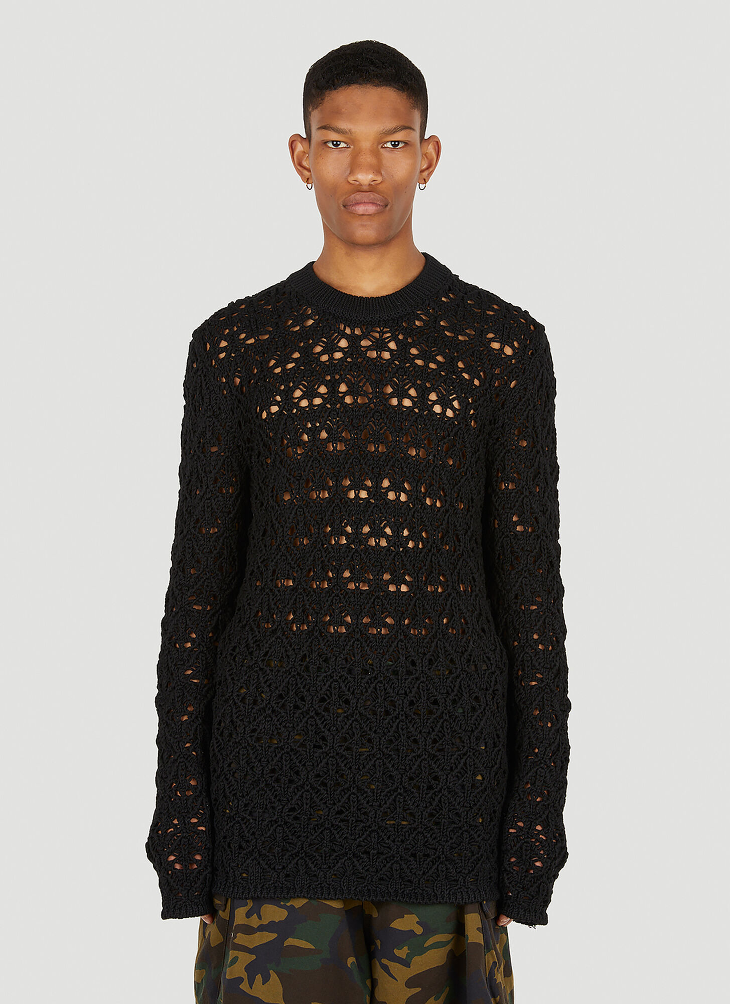 Dolce & Gabbana Wool Lace-stitch Knit Top In Black