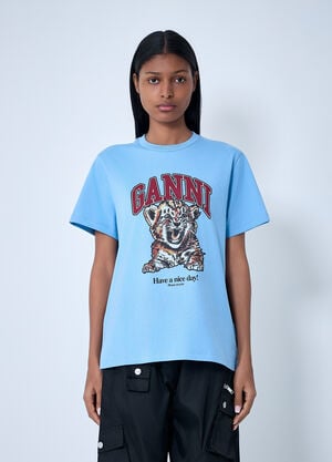 GANNI Logo Motif T-Shirt Blue gan0263002