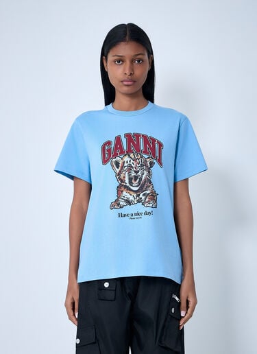 GANNI Logo Motif T-Shirt Blue gan0263002