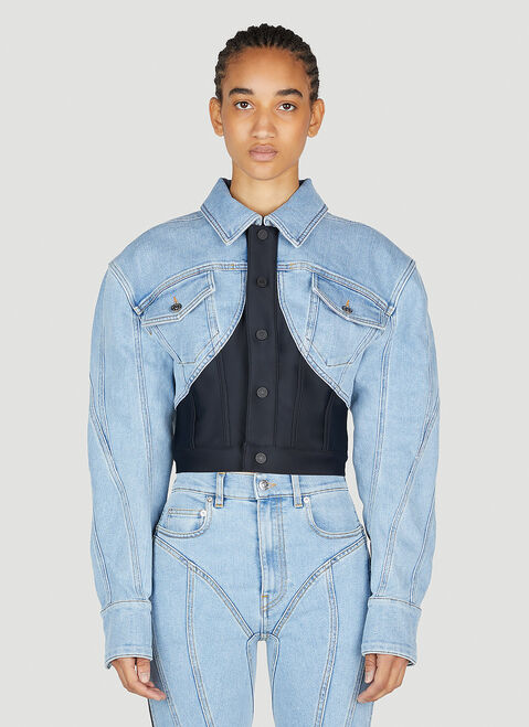 Mugler Corset Panel Denim Jacket Blue mug0252037