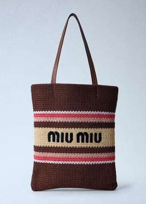 Miu Miu Raffia-Effect Woven Tote Bag Brown miu0264021