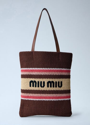 Miu Miu Raffia-Effect Woven Tote Bag Brown miu0264021