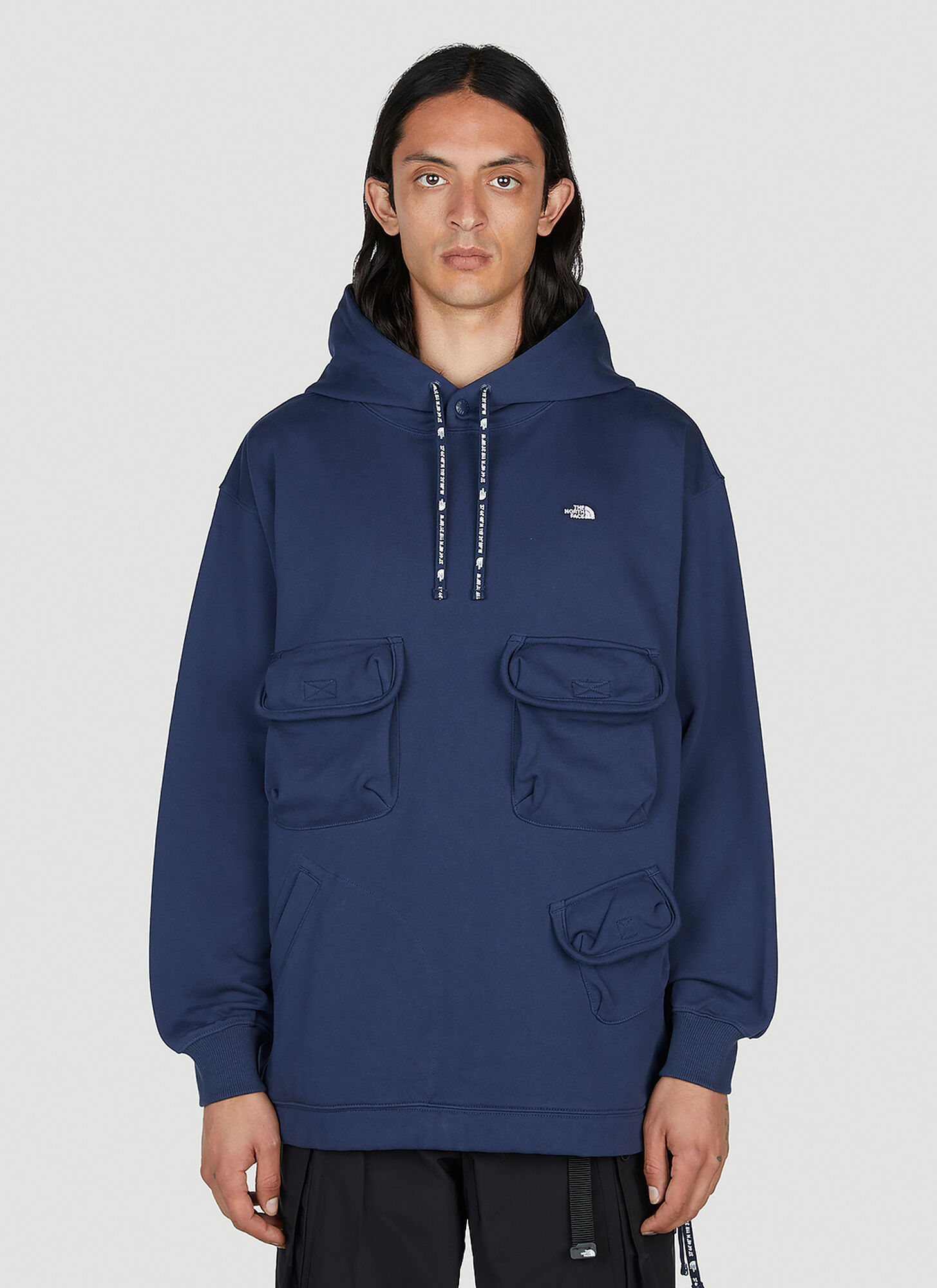 The North Face Patch Pocket Hooded Sweatshirt In Dark Blue