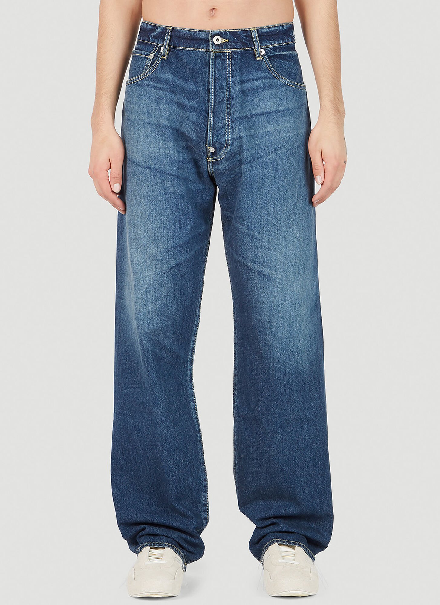 Shop Kenzo Suisen Relaxed Wide Leg Jeans In Blue