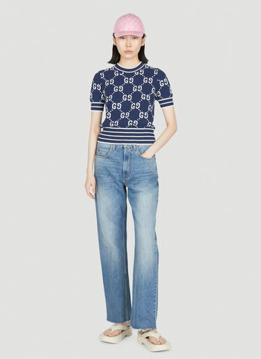 Gucci GG Jacquard Short Sleeve Top Blue guc0253054