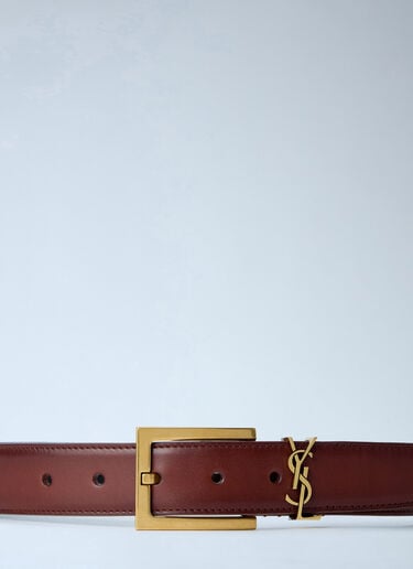 Saint Laurent Cassandre Belt in Aged Effect Leather Brown sla0263091
