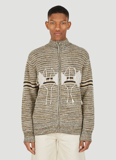 Wynn Hamlyn Men's Argyle Zipper Sweater Beige wyh0148013