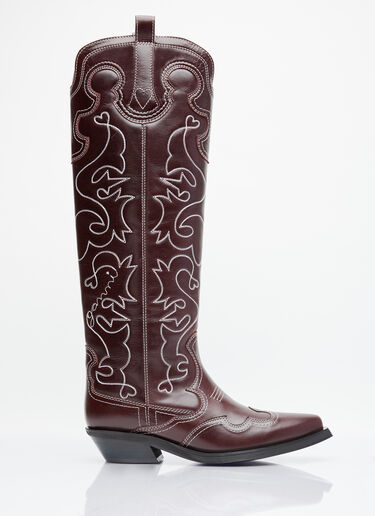 GANNI Embroidered Western Boots Burgundy gan0253023