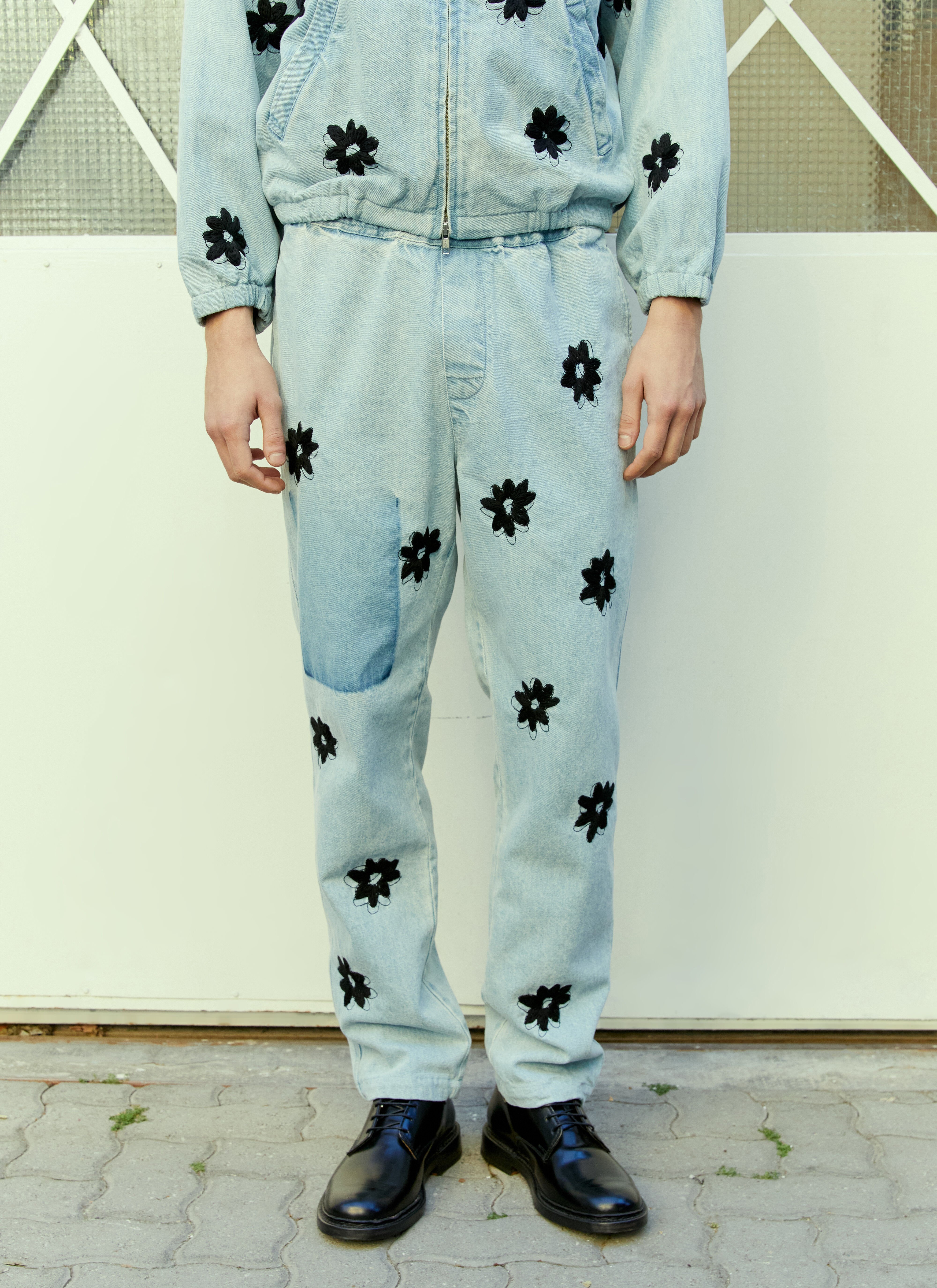 Tekla Flower Hand Embroidery Pants Blue tek0355009