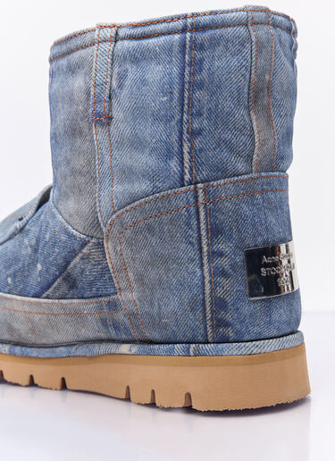 Acne Studios Denim-Print Leather Boots Blue acn0258016