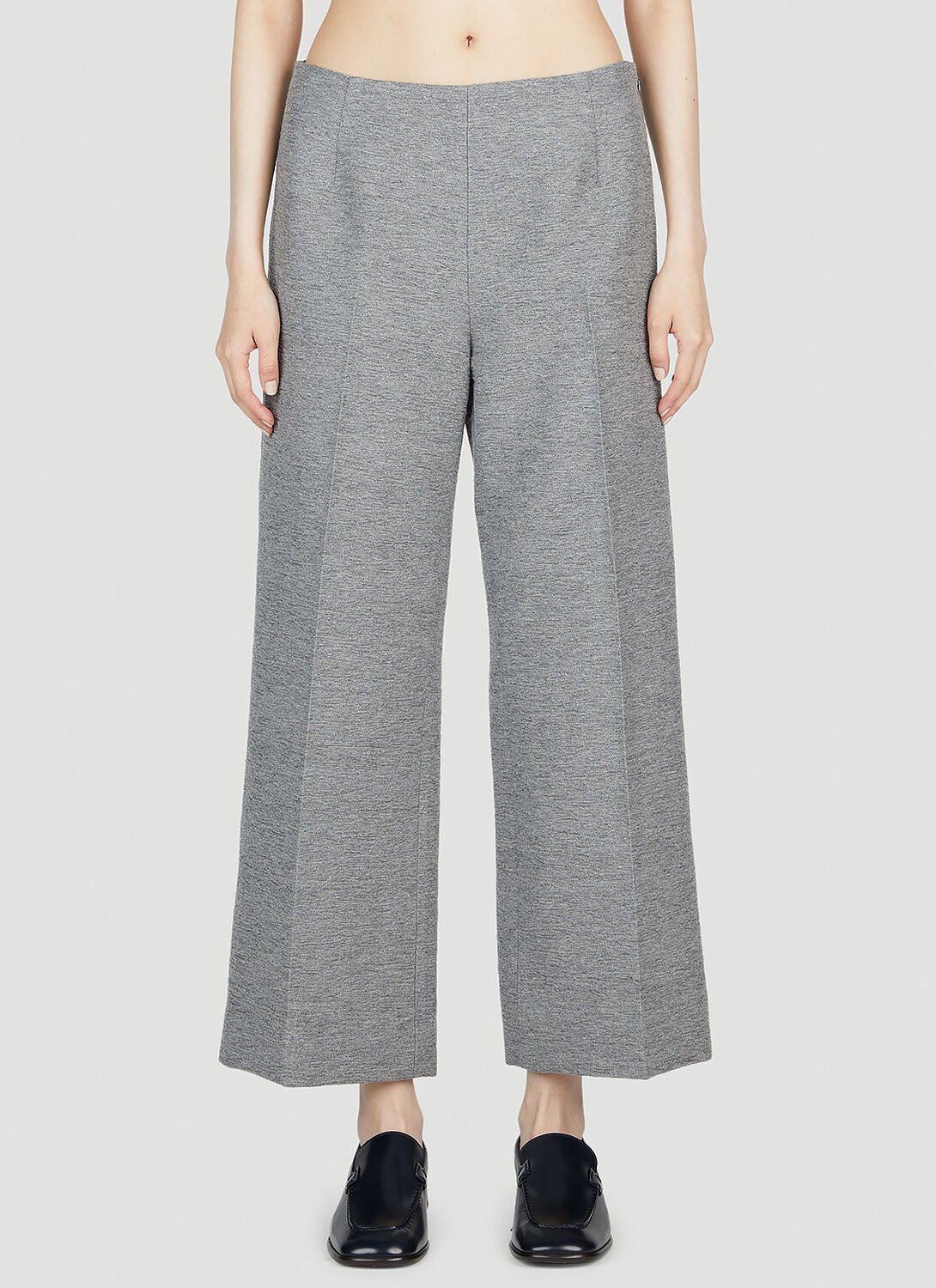 Totême Toteme Women's Grey Melange Jersey Wide-leg Mid-rise Wool And Recycled Polyamide-blend Trousers In Grey