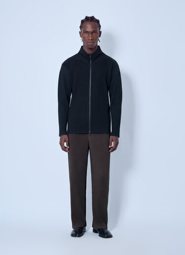 LN-CC® - Homme Plissé Issey Miyake: Pleated High Neck Cardigan - Black Homme Plissé Issey Miyake Pleated High Neck Cardigan Black hmp0166002