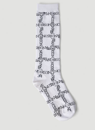 JW Anderson Logo Grid Long Socks White jwa0351017