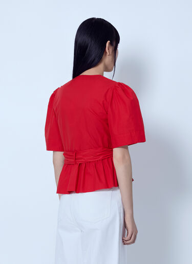 LN-CC® - GANNI: Cotton Poplin Bow Blouse - Red GANNI Cotton Poplin Bow Blouse Red gan0265040
