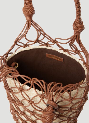 Miu Miu Leather Mesh And Straw Bucket Bag Natural miu0254072
