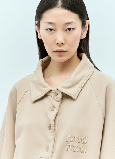 Miu Miu Logo Patch Polo Sweatshirt Beige miu0255003