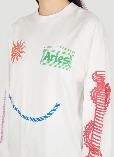 Aries 해피 두드 롱 슬리브 티셔츠 화이트 ari0248003