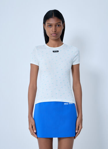Logo Print T-Shirt Miu Miu Logo Print T-Shirt Blue miu0263013