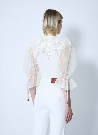 Chloé Puff-Sleeve Bodysuit With Lace Detail White chl0260001