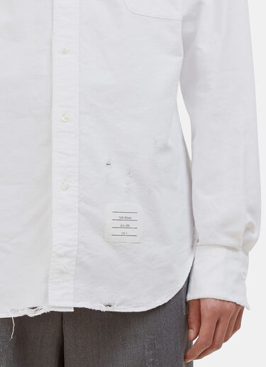 Thom Browne Phase 3 Distressed Pointed Collar Oxford Shirt White thb0126008