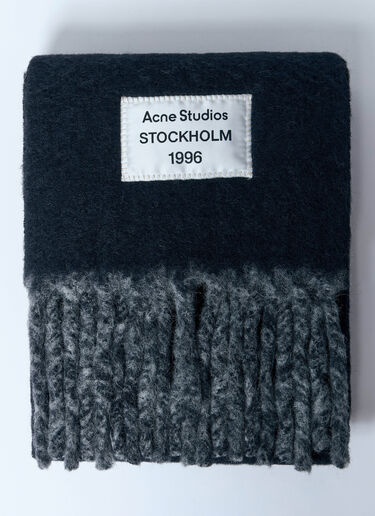 Acne Studios Logo Label Fringe Scarf Black acn0159042