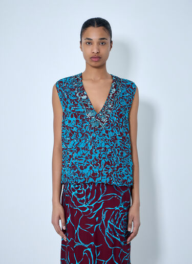 Dries Van Noten Embellished V-Neck Sleeveless Top Blue dvn0263007