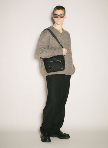 Prada Re-Nylon and Saffiano Leather Shoulder Bag Black pra0159012