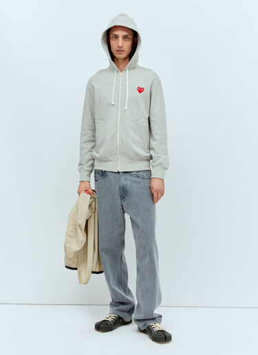 Comme Des Garçons PLAY Logo Patch Zip Hooded Sweatshirt Grey cpl0356012