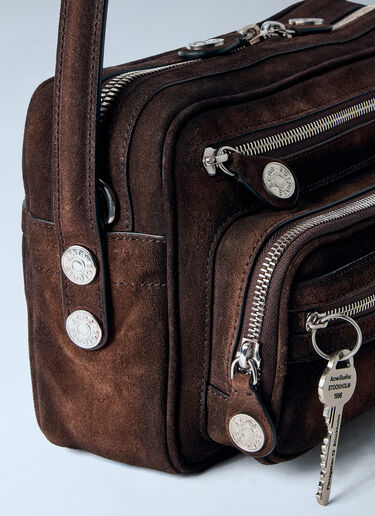 LN-CC® - Acne Studios: Camero Party Suede Shoulder Bag - Dark Brown Acne Studios Camero Party Suede Shoulder Bag Dark Brown acn0265034