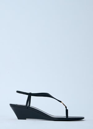 Saint Laurent 徽标图案坡跟凉鞋  黑色 sla0260033