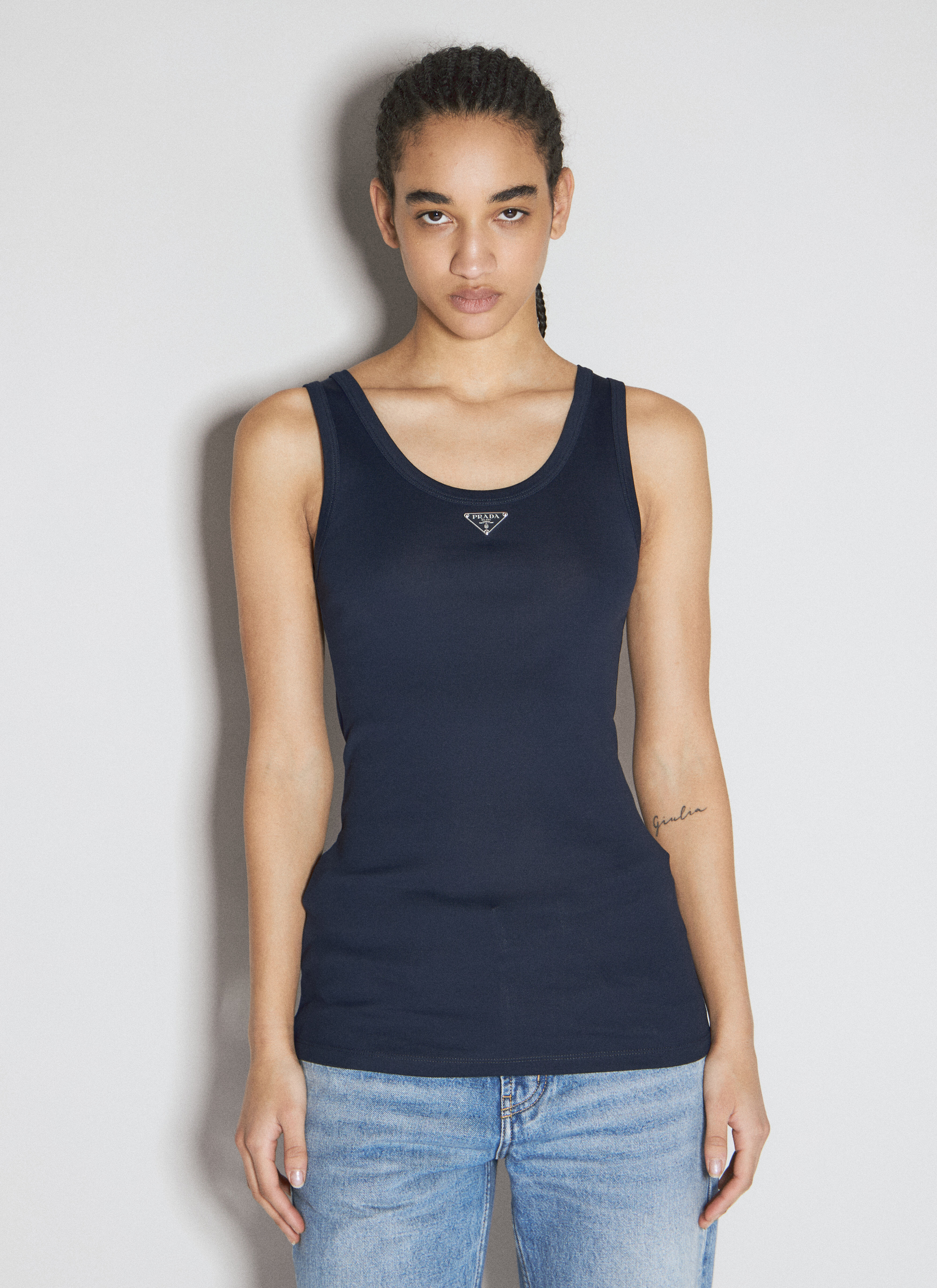 Prada Women's' Logo Plaque Tank Top in Navy | LN-CC®