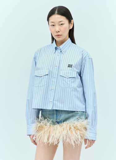 Miu Miu Cropped Striped Shirt Blue miu0256001