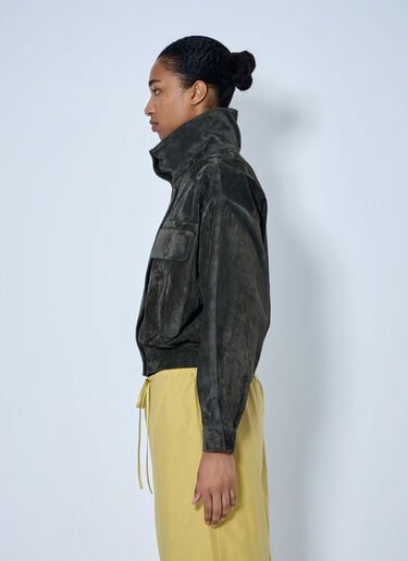 LN-CC® - Saint Laurent: High Collar Suede Jacket - Dark Grey Saint Laurent High Collar Suede Jacket Dark Grey sla0263003