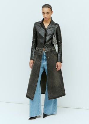 Burberry L-Ory Leather And Denim Coat Grey bur0258003