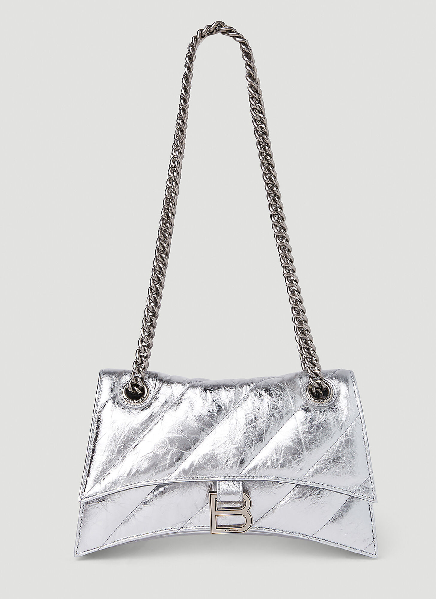 Balenciaga Crush Small Quilted Metallic Chain Shoulder Bag In 8110 Silver