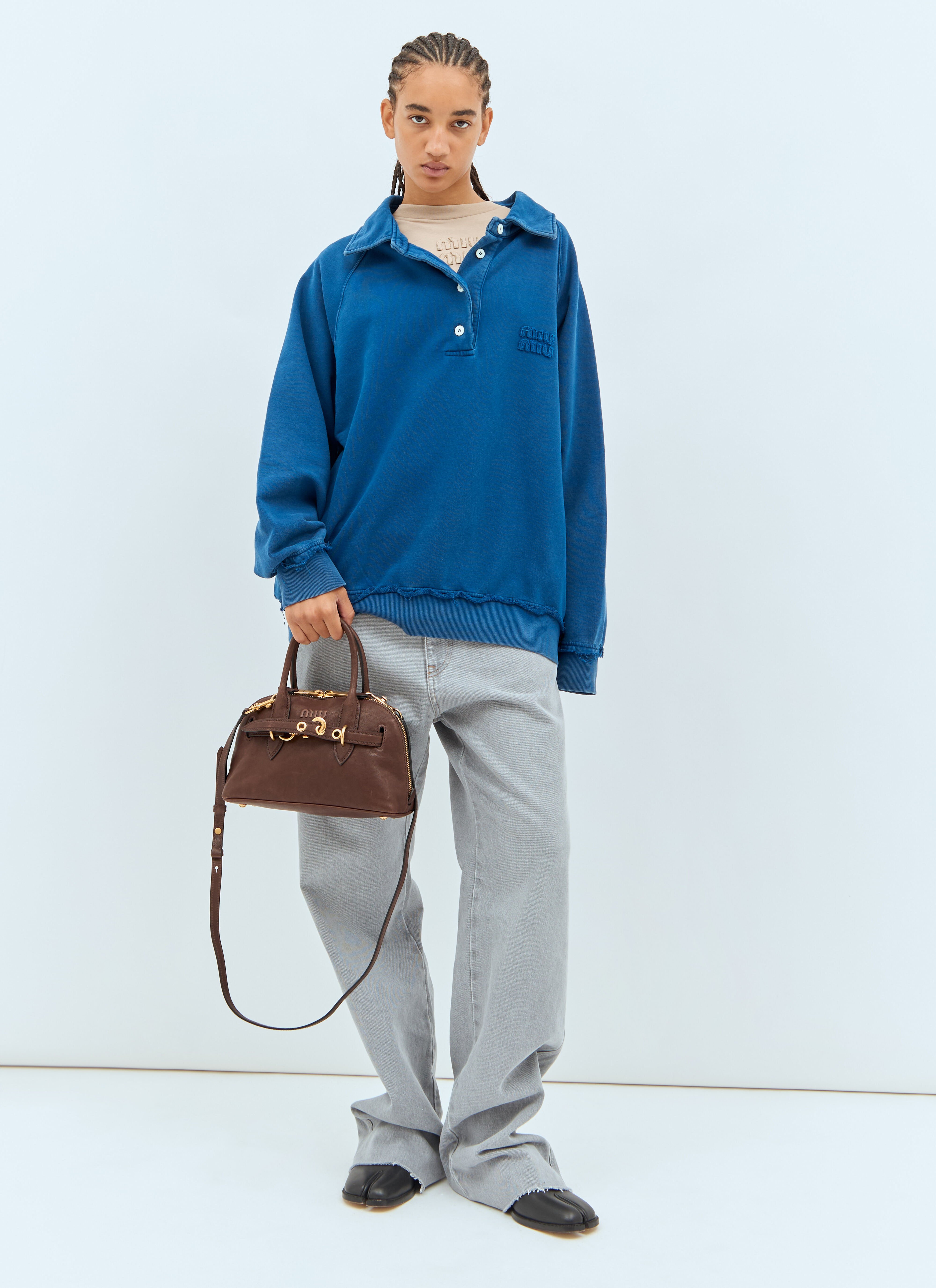 Miu Miu レディース ロゴパッチ ポロスウェットシャツ の ブルー