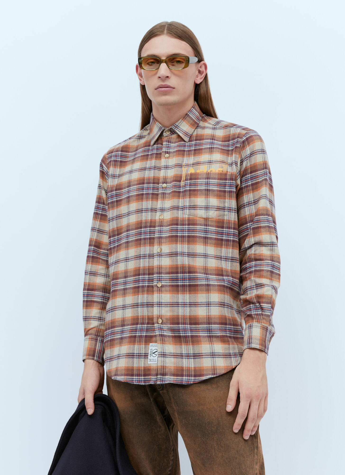 Shop Aries Plaid Flannel Shirt In Brown