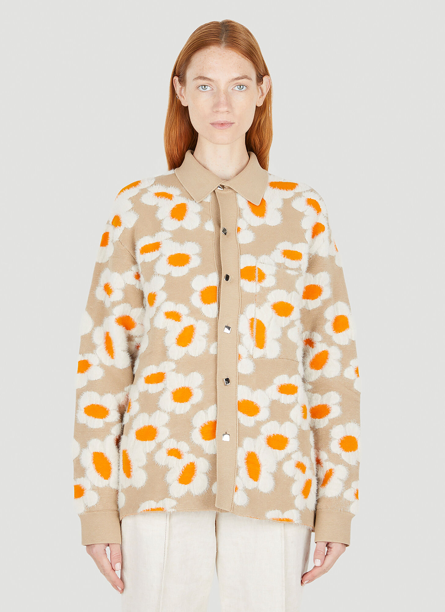 Jacquemus Tan Le Papier 'la Chemise Neve Fleurs' Cardigan