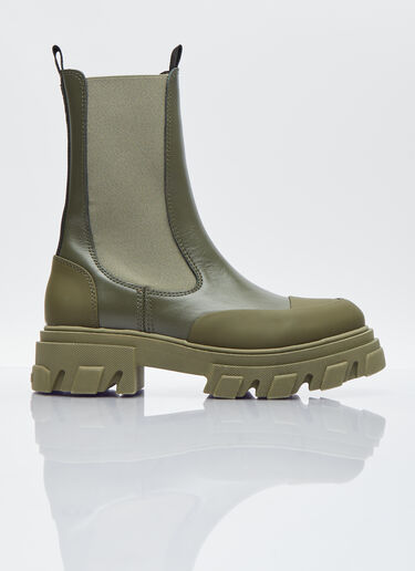 GANNI Cleated Mid Chelsea Boots Green gan0254031