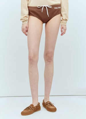 Miu Miu Logo Embroidery Bikini Briefs Brown miu0256044