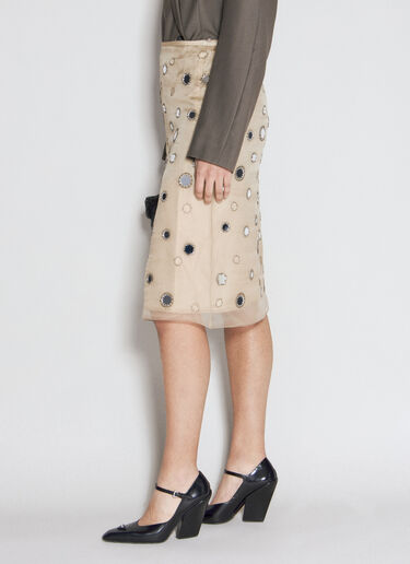 Prada Mirror-Embellished Organza Midi-Skirt Beige pra0256009