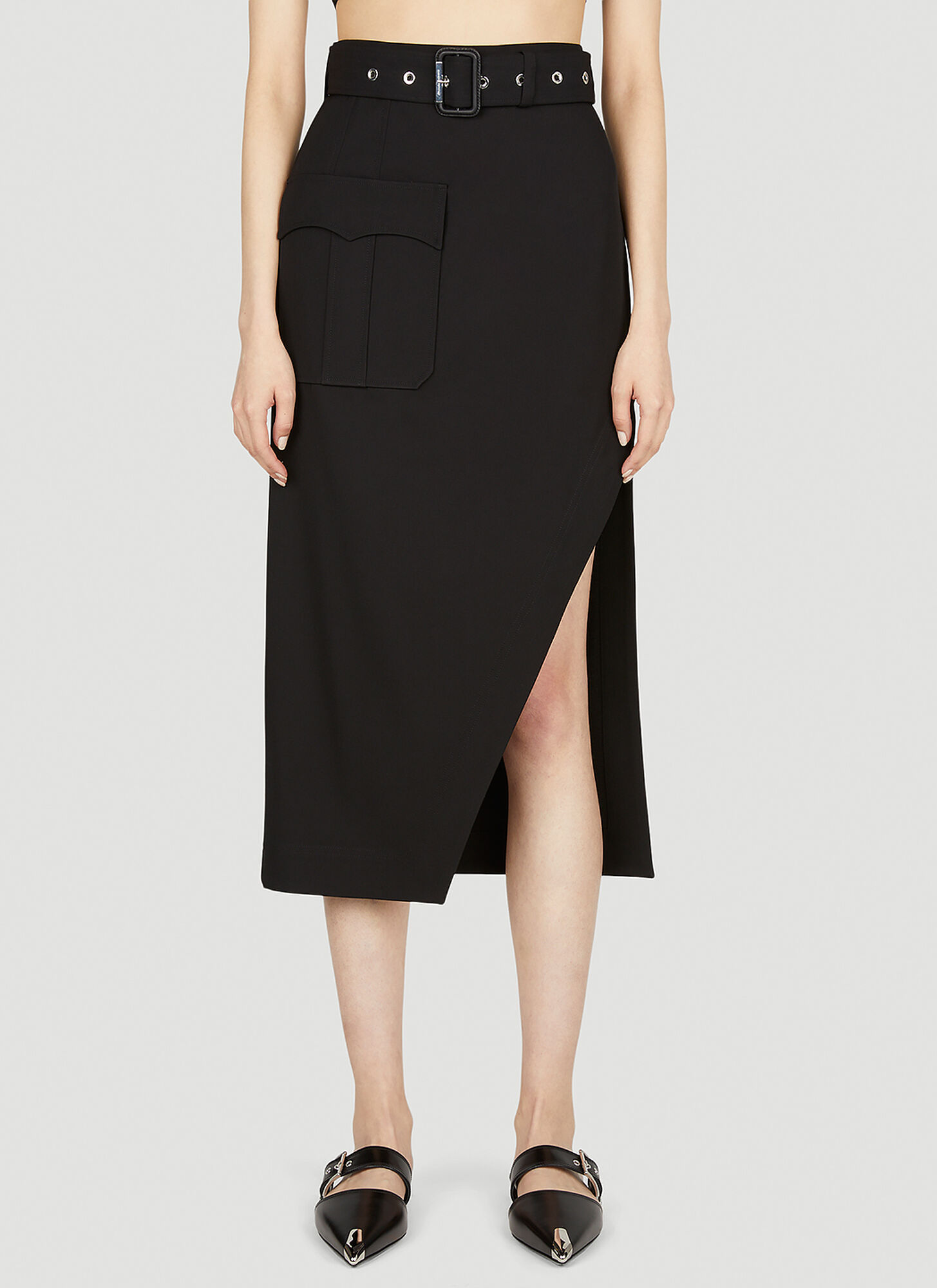 Alexander Mcqueen Belted-waist Mid-length Skirt In Black