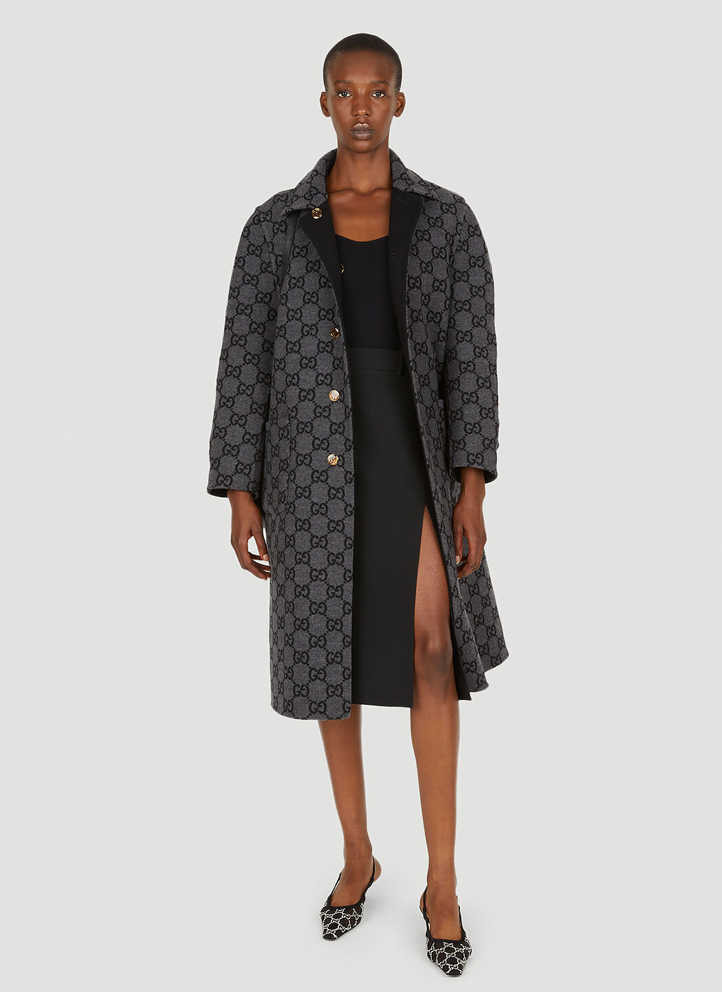 Gucci Reversible GG Jacquard Coat in Black LN CC