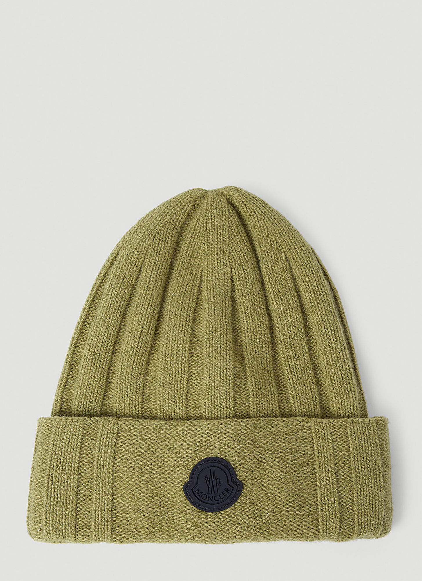 Shop Moncler Logo Patch Wool Beanie Hat In Green